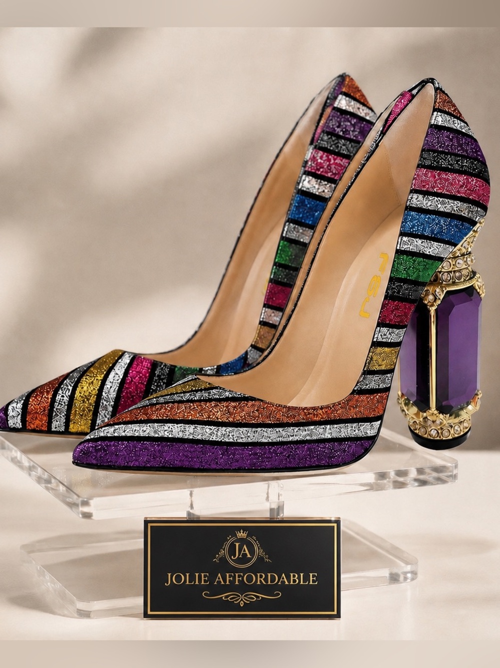 FSJ Multicolor Striped Women's Heels